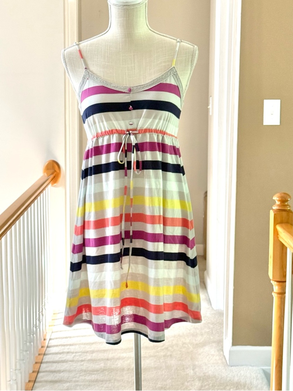 Quiksilver Womens Striped Empire Waist Mini‎ Dress Multi Color Size M